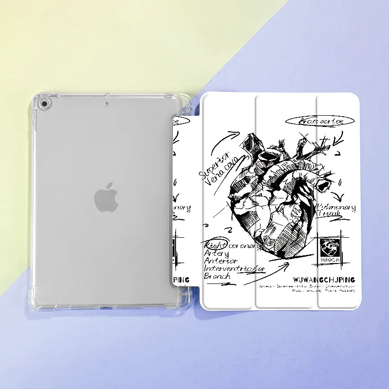 Sketch Heart iPad Case with Pen Holder β Fits 9.7", Mini 4/5, Air 4/5 10.9"