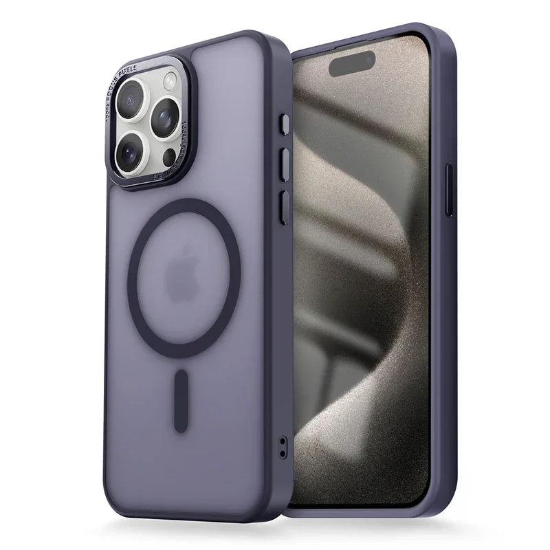 Matte Transparent MagSafe Case with Metal Lens Ring for iPhone 14 Pro Max/Plus
