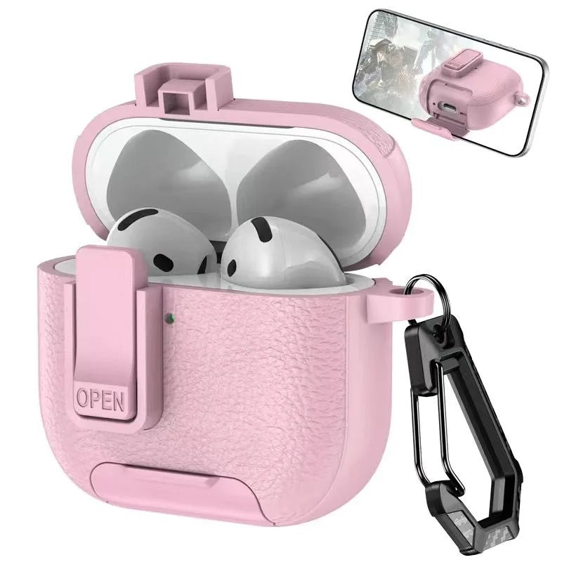 Shockproof Leather Protective Case with Bracket for AirPods Pro 2 & AirPods 4