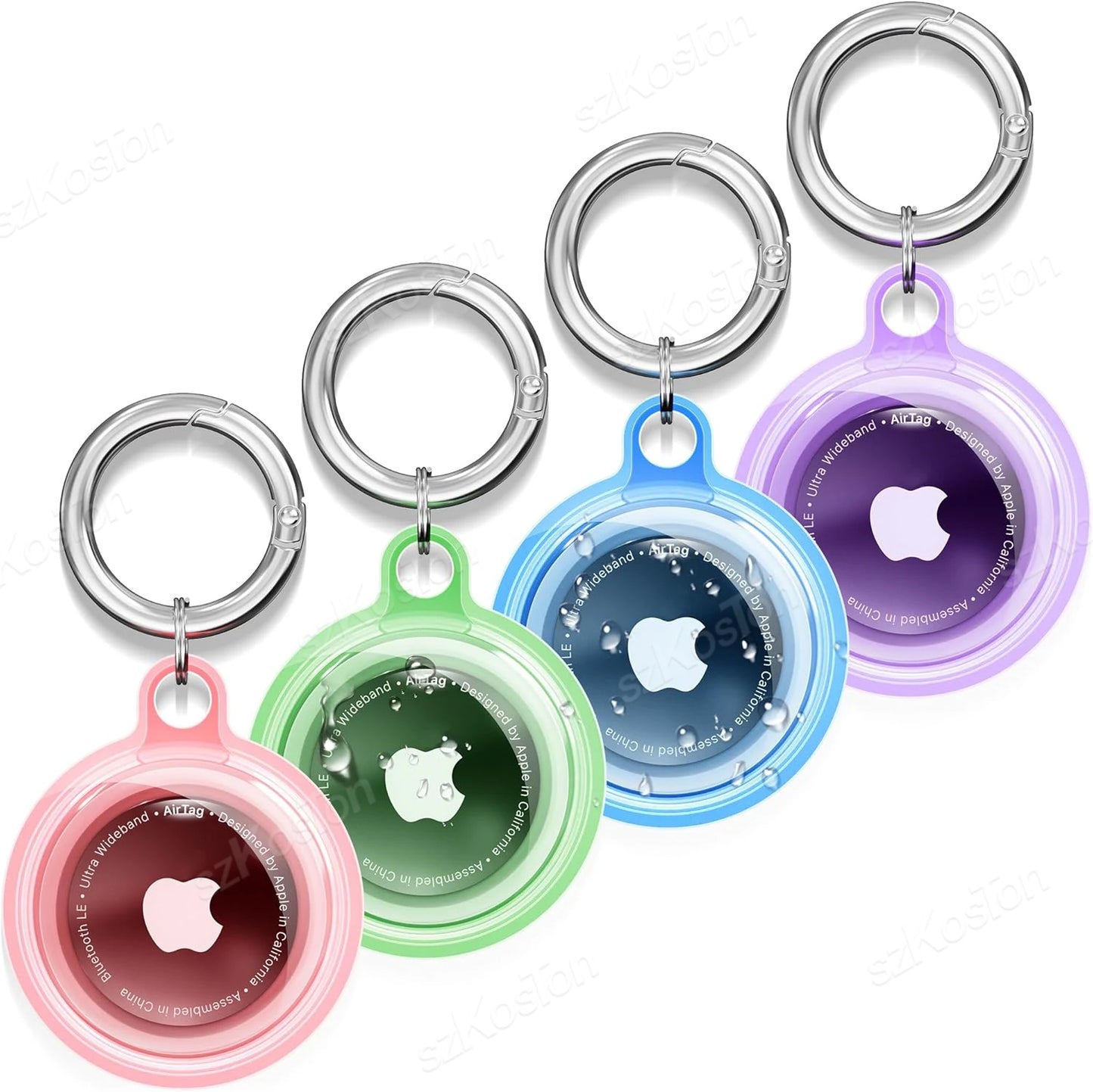 4-Pack Waterproof Silicone AirTag Holder with Keychain for Pets & Luggage