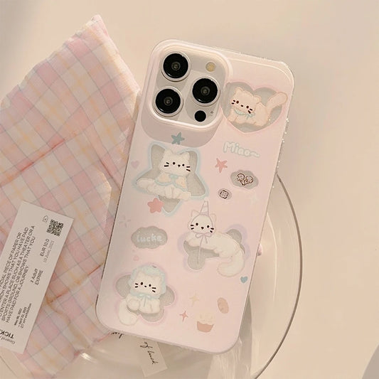 Korean Glitter Cartoon Cat Phone Case for iPhone 15 14 13 12 Pro Max