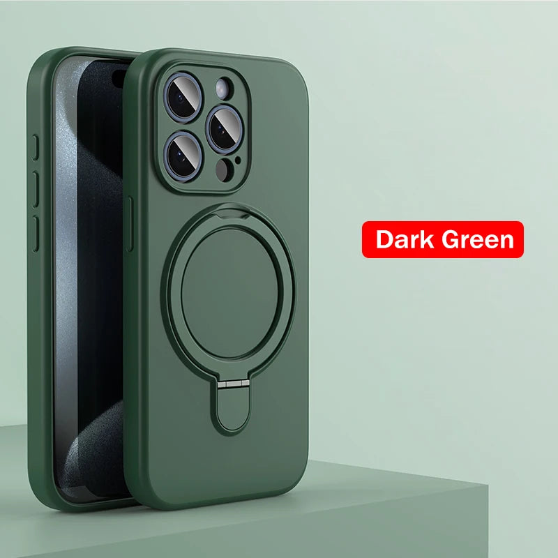 Liquid Silicone Ring Holder Case for iPhone 12–14 Pro Max/Plus Magnetic Cover