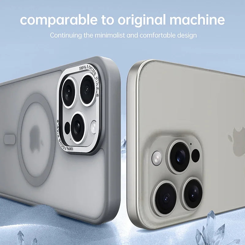 Matte Transparent MagSafe Case with Metal Lens Ring for iPhone 16/15 Pro Max/Plus