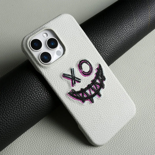 Stylish Embroidered Genuine Leather Case for iPhone 16 Pro Max to 11