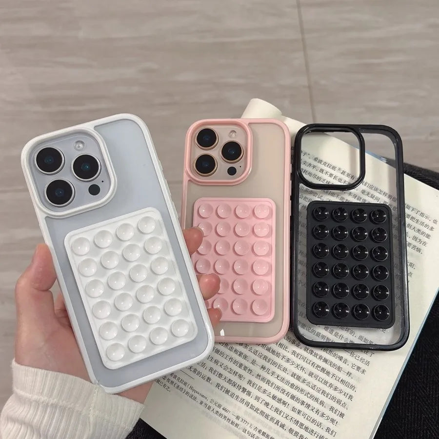 3D Suction Cup Airbag Shockproof Case for iPhone 16–7 Plus – Transparent Candy