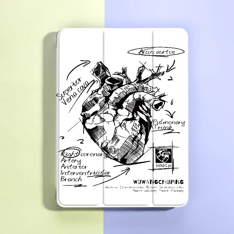 Sketch Heart iPad Case with Pen Holder β Fits 9.7", Mini 4/5, Air 4/5 10.9"
