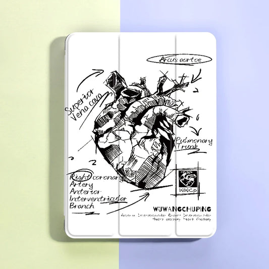 Sketch Heart iPad Case with Pen Holder – Fits 9.7", Mini 4/5, Air 4/5 10.9"