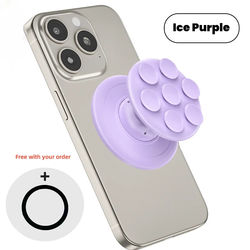 Magnetic Silicone Suction Cup Phone Grip for iPhone Samsung MagSafe Stand