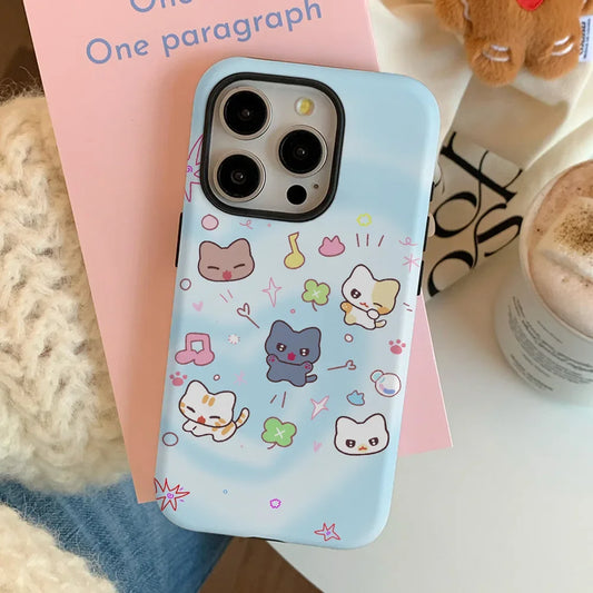 Korean INS Blue Gradient Music Cat Case for iPhone 16 Pro Max 14 13 11 X