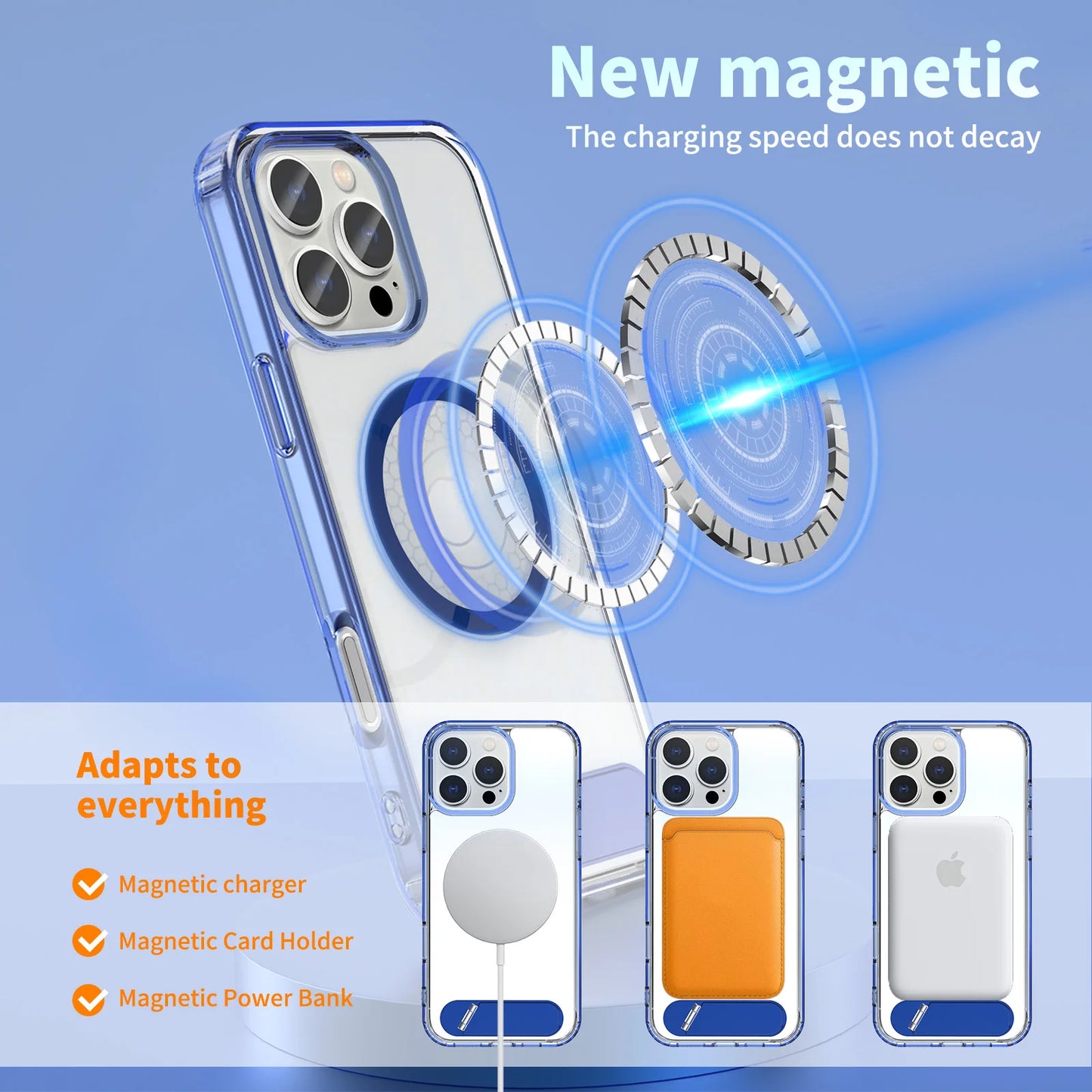 Clear Magnetic iPhone Case with Folding Metal Stand for 13–16 Pro Max