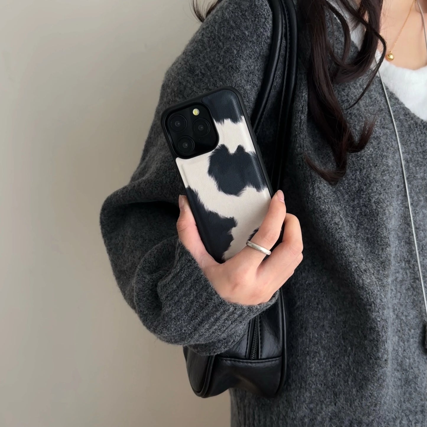 Chic Cow-Pattern Artificial Leather Phone Case for iPhone 16–11 Series