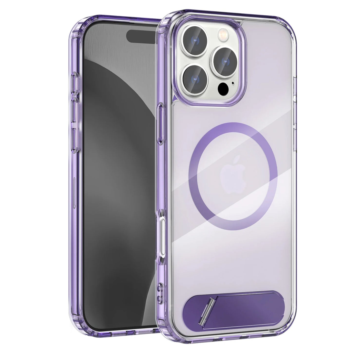 Clear Magnetic iPhone Case with Folding Metal Stand for 13–16 Pro Max