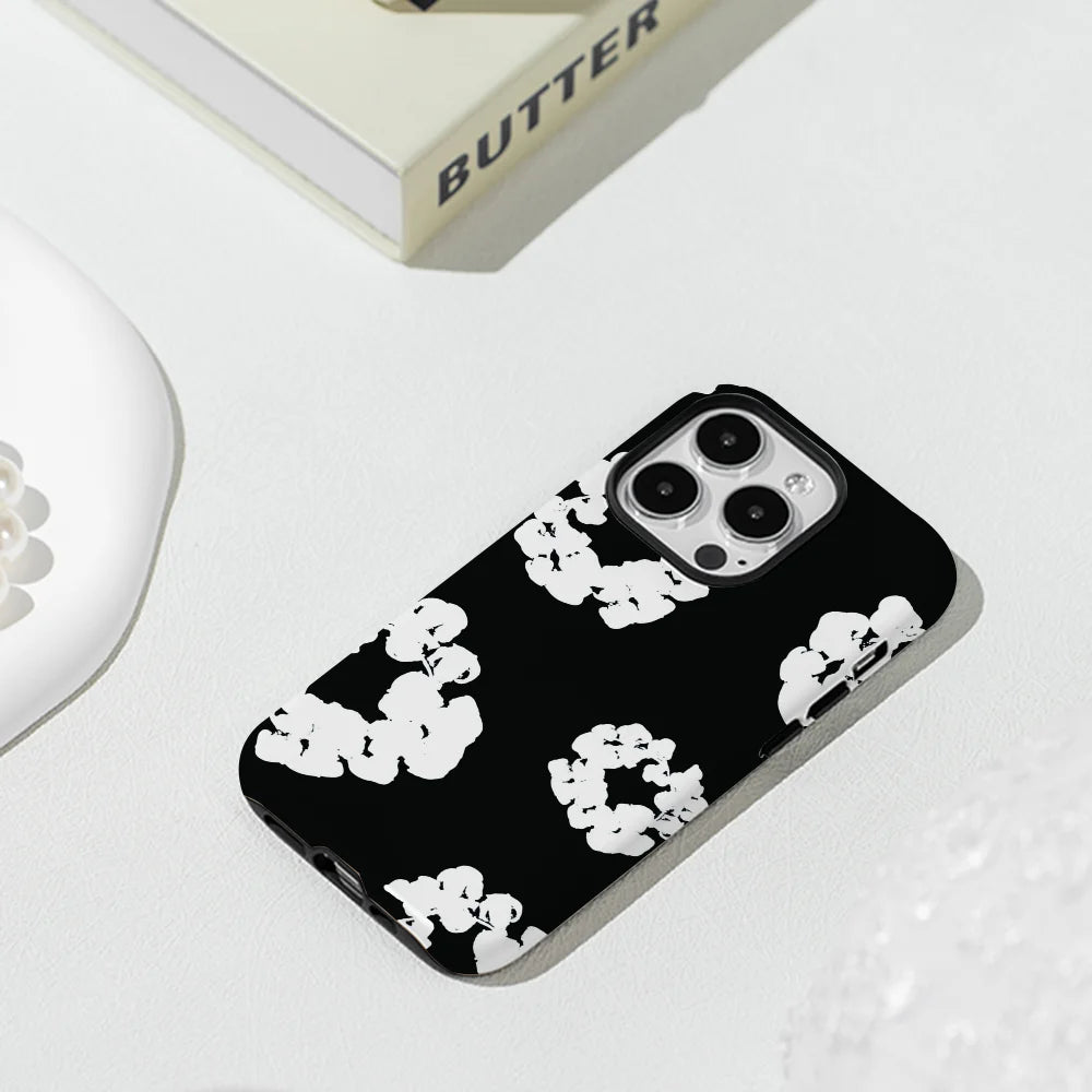 Black Flower Luxury Phone Case for iPhone 16 15 14 13 12 11 Pro Max