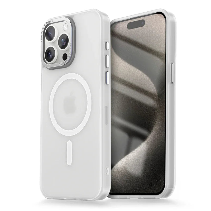 Matte Transparent MagSafe Case with Metal Lens Ring for iPhone 14 Pro Max/Plus