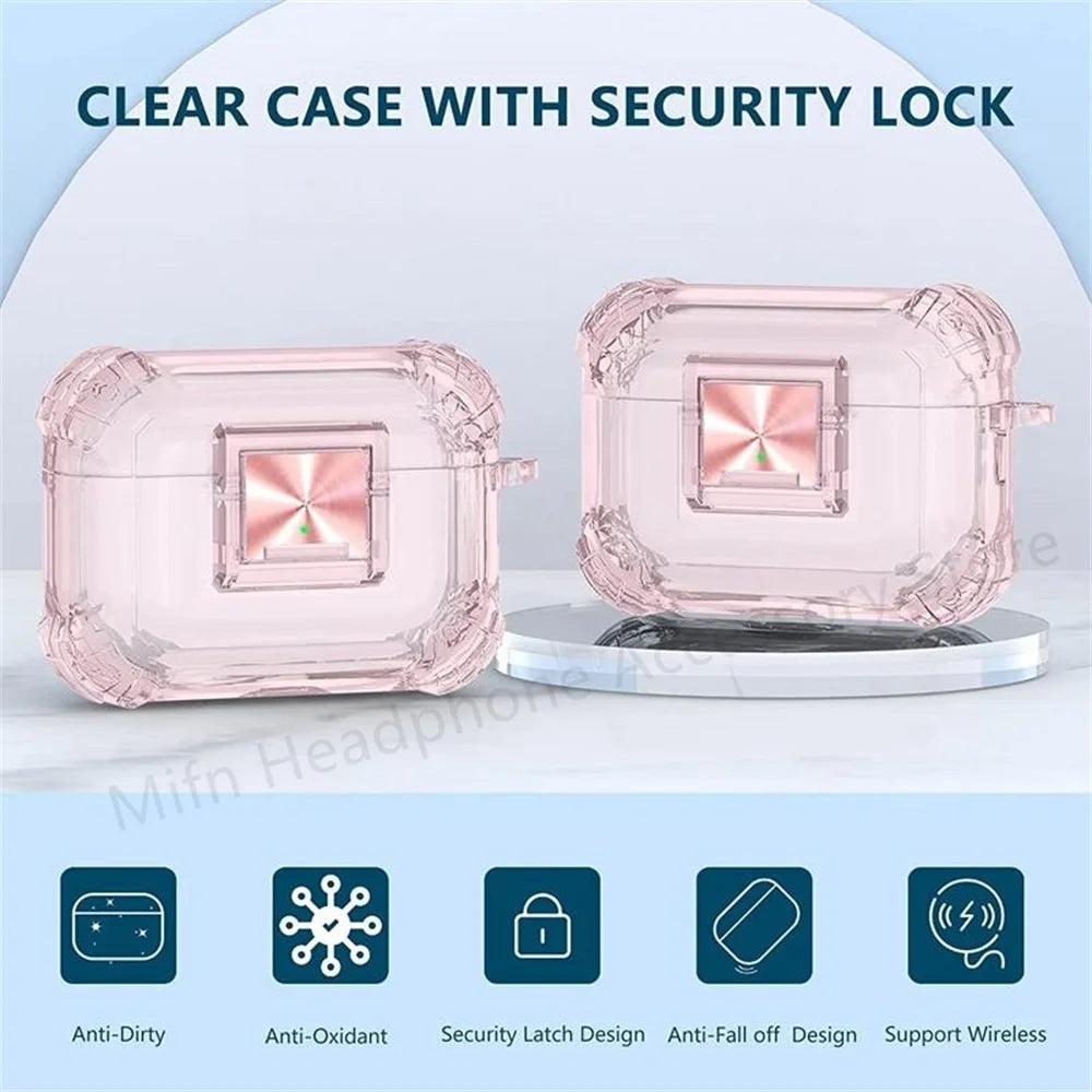 Transparent Lock Case for AirPods Pro 1 2 3 with Lanyard & Keyring
