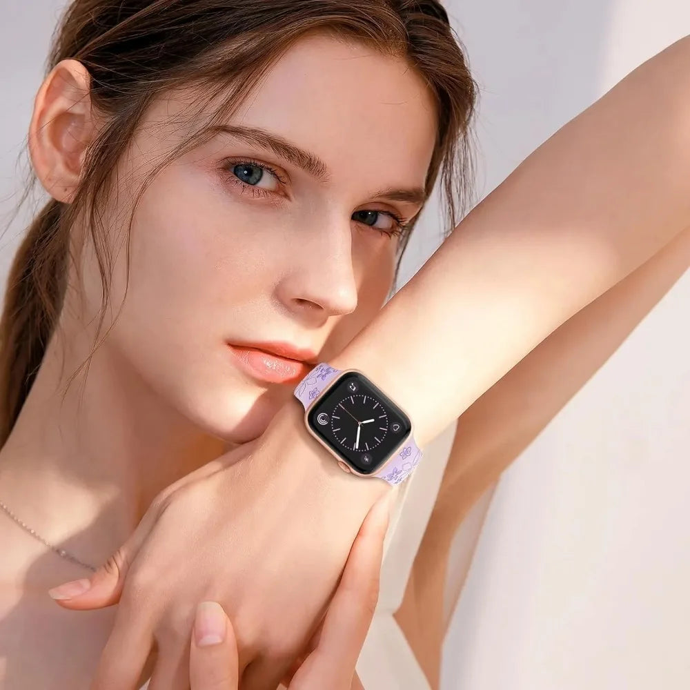 Engraved Silicone Band for Apple Watch Ultra SE 9 8 7 6 – Women’s Strap