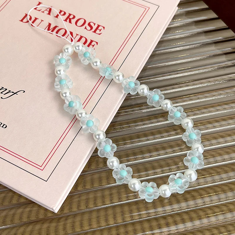 Colorful Resin Flower Phone Charm – Pearl Bead Strap for Any Case
