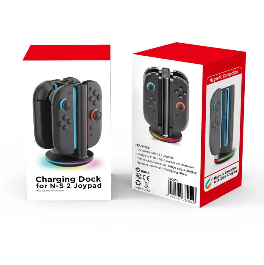 PG-SW2051 Charger Dock for Switch 2 – 4-Slot Fast Charging with RGB Lights