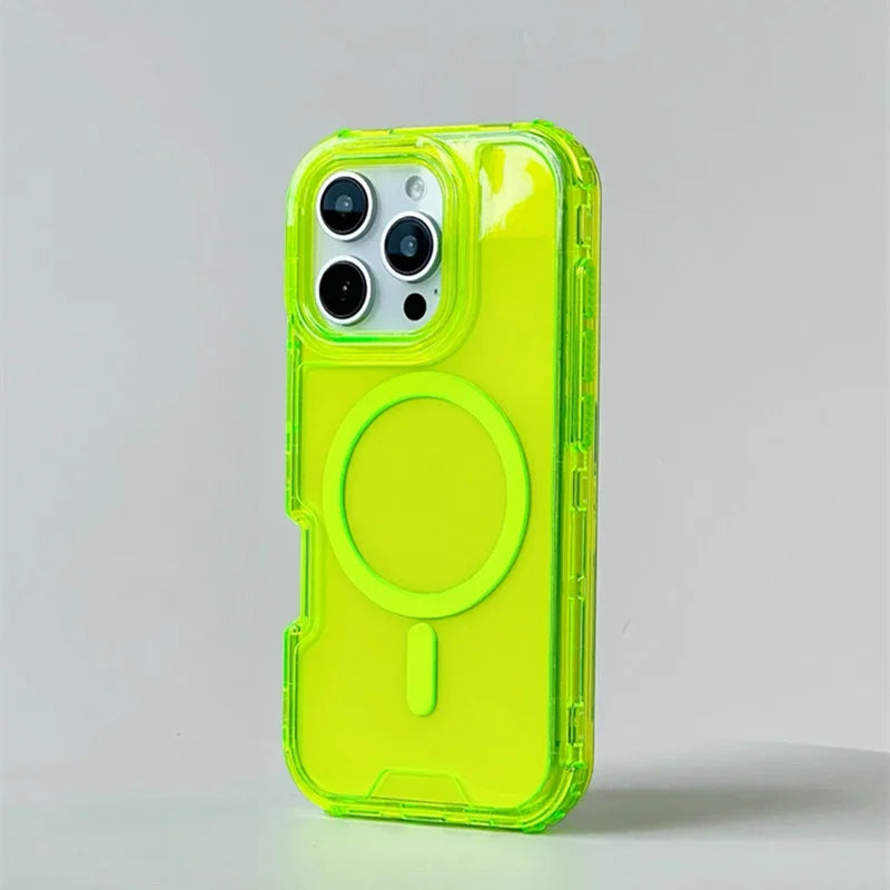 Neon Shockproof MagSafe Case for iPhone 11–16 Pro Max with Clear Back