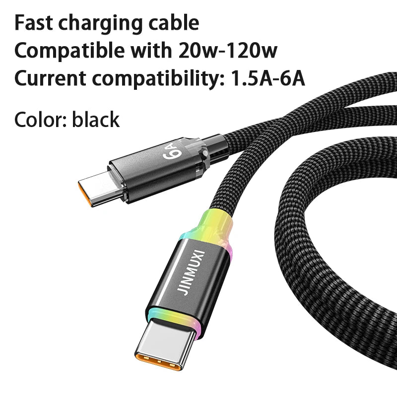 USB Type-C Fast Charging Cable 20W–120W 6A for iPhone 15/16 Xiaomi Huawei