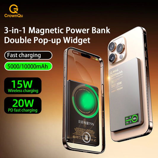 3-in-1 Magnetic Power Bank 15W Wireless Fast Charger for iPhone 12–17 Pro