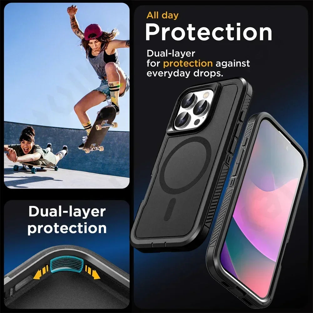 Heavy Duty Shockproof Kickstand Case for iPhone 16 15 Pro Max Plus