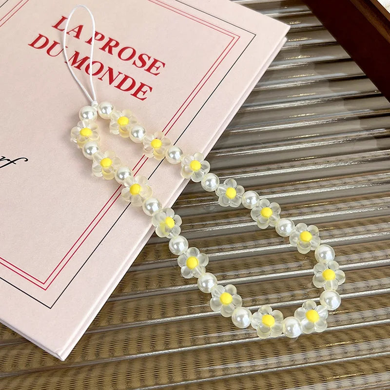 Colorful Resin Flower Phone Charm – Pearl Bead Strap for Any Case