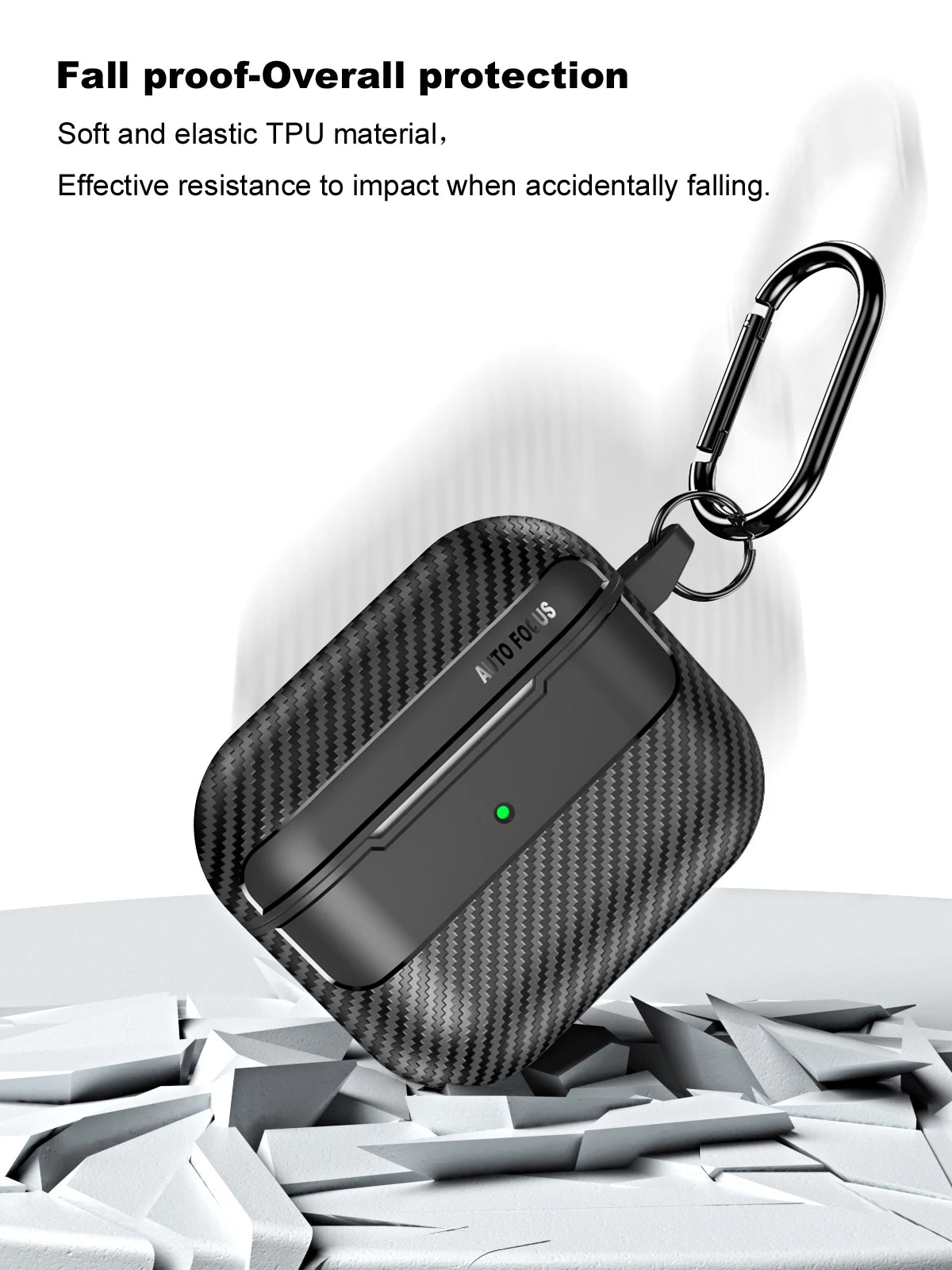 Waterproof Carbon Fiber Silicone Case for AirPods Pro 2 & 3 – Shockproof & Hook