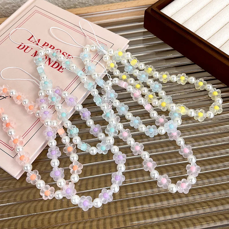 Colorful Resin Flower Phone Charm – Pearl Bead Strap for Any Case