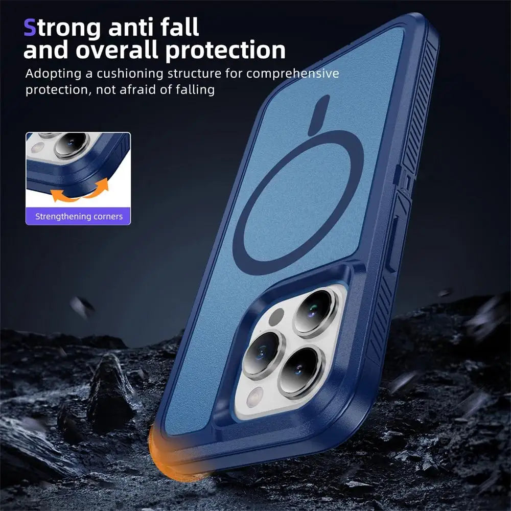MagSafe Rugged Armor Case for iPhone 15 14 13 12 11 Pro Max Shockproof Cover