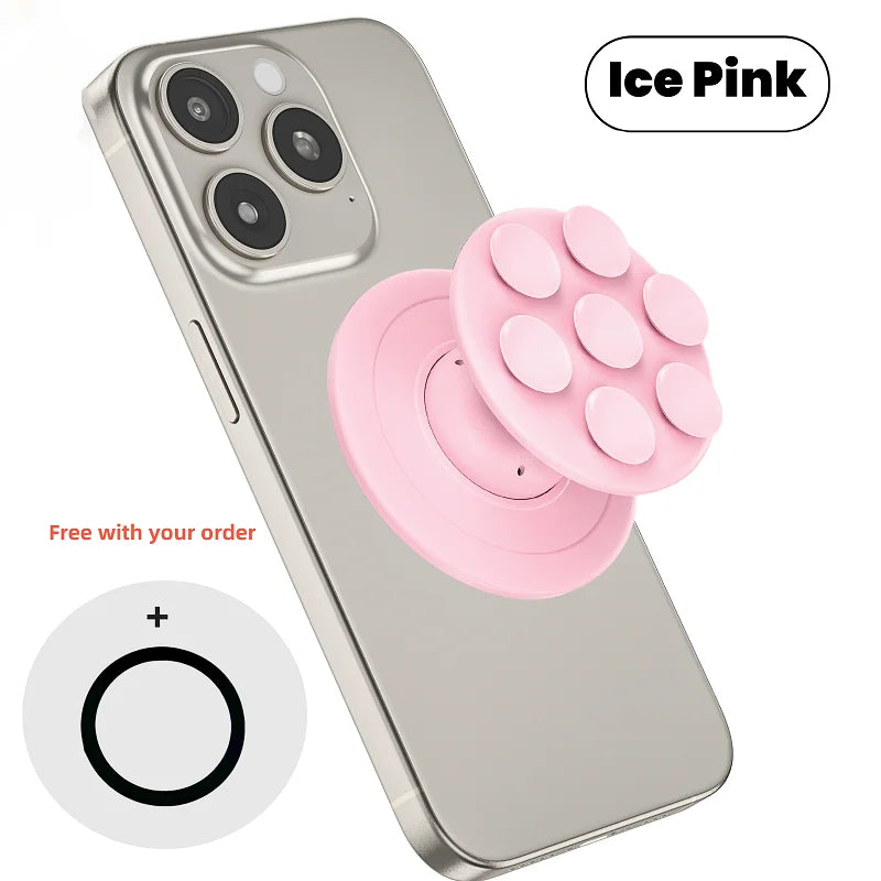 Magnetic Silicone Suction Cup Phone Grip for iPhone Samsung MagSafe Stand