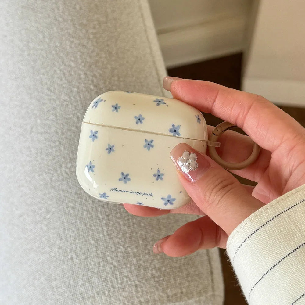 Spring Fresh Blue Flower INS Soft Case for AirPods 4, Pro 2, and 3rd Gen