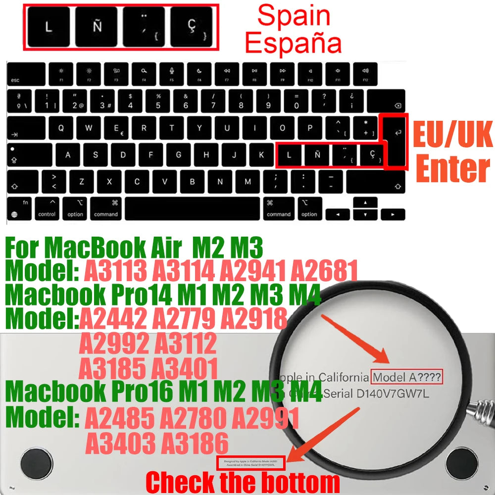 Keyboard Cover for MacBook Pro/Air 2022–2024 M1–M4 Chip 14–16 Inch