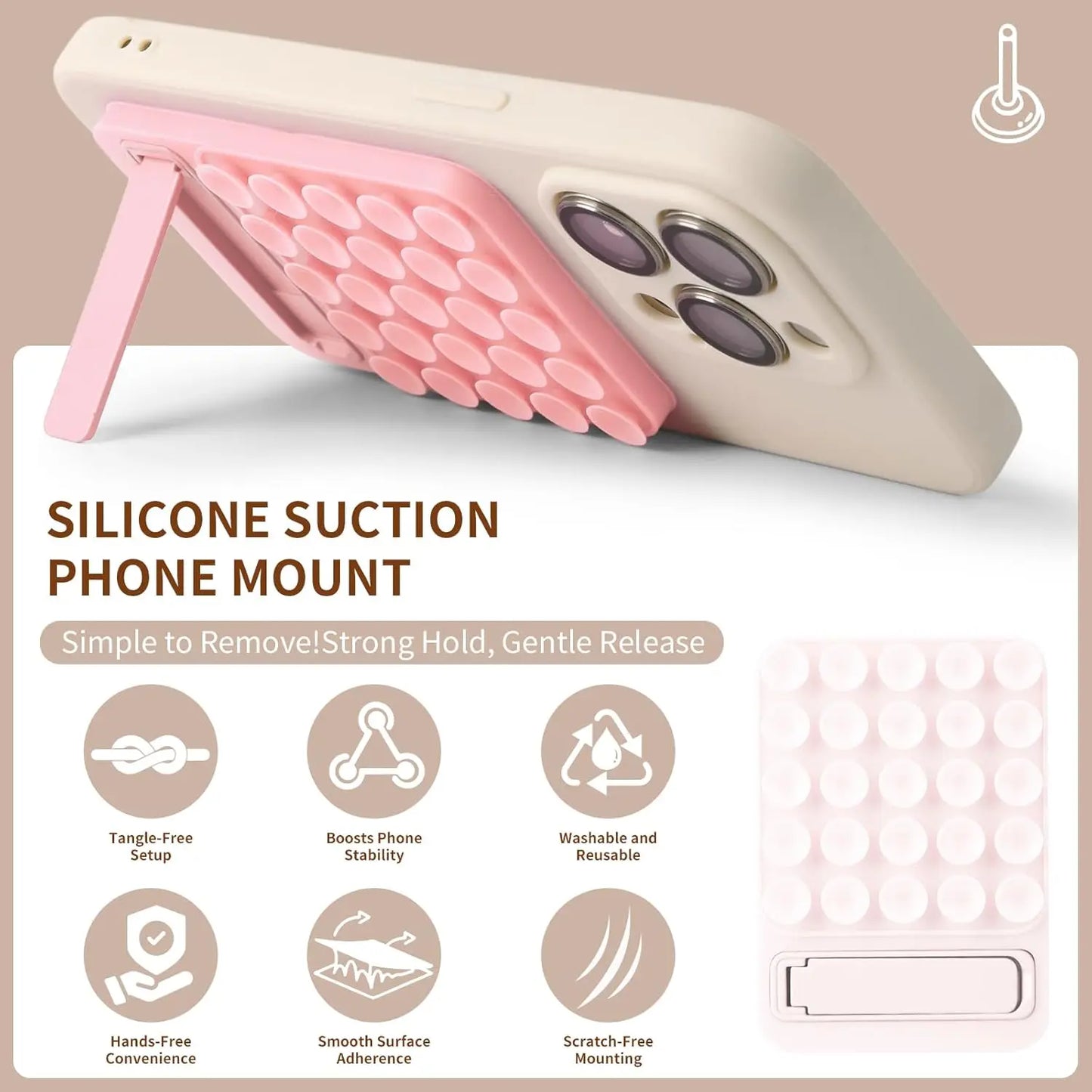 Foldable Silicone Suction Phone Holder for Mirror & Shower