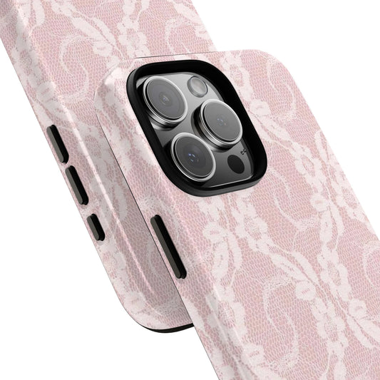 Pink Floral Lace Tough Case for iPhone 17 16 15 14 13 12 11 Pro Max Plus