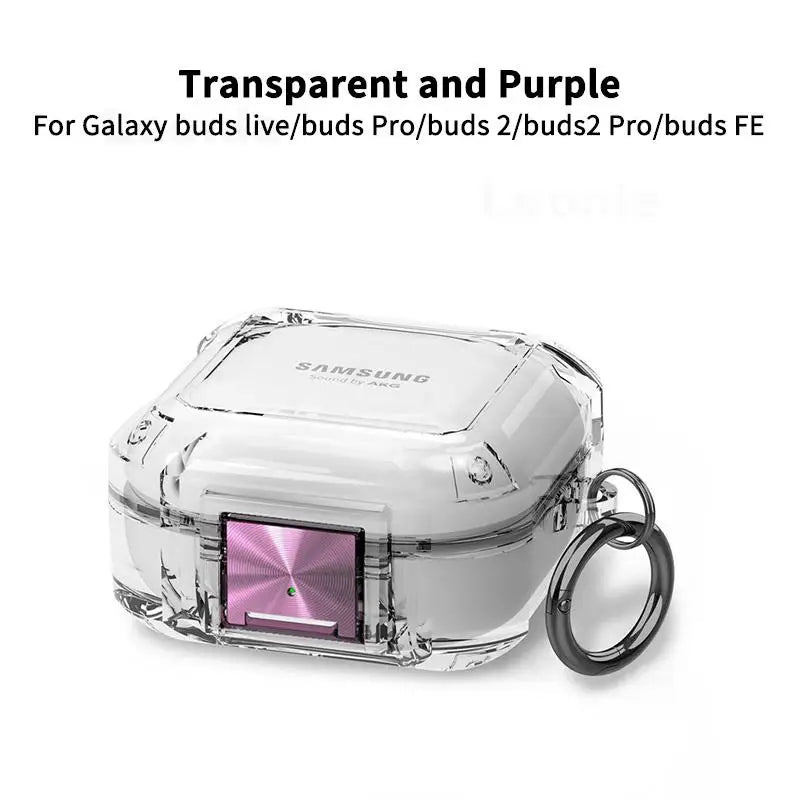 Secure Lock Case for Galaxy Buds Pro/2/Live/FE – Clear Cover with Hook