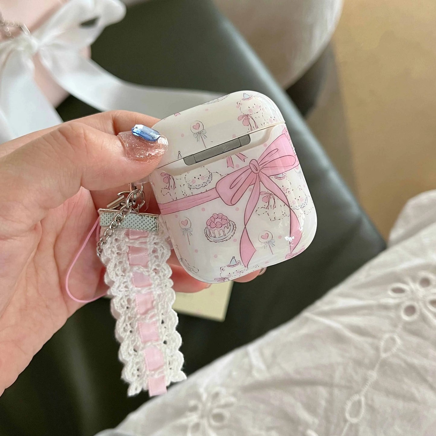 Pink Bow Crystal Pendant Cat Case for AirPods 1 3 Pro 2 2nd 4 Gen