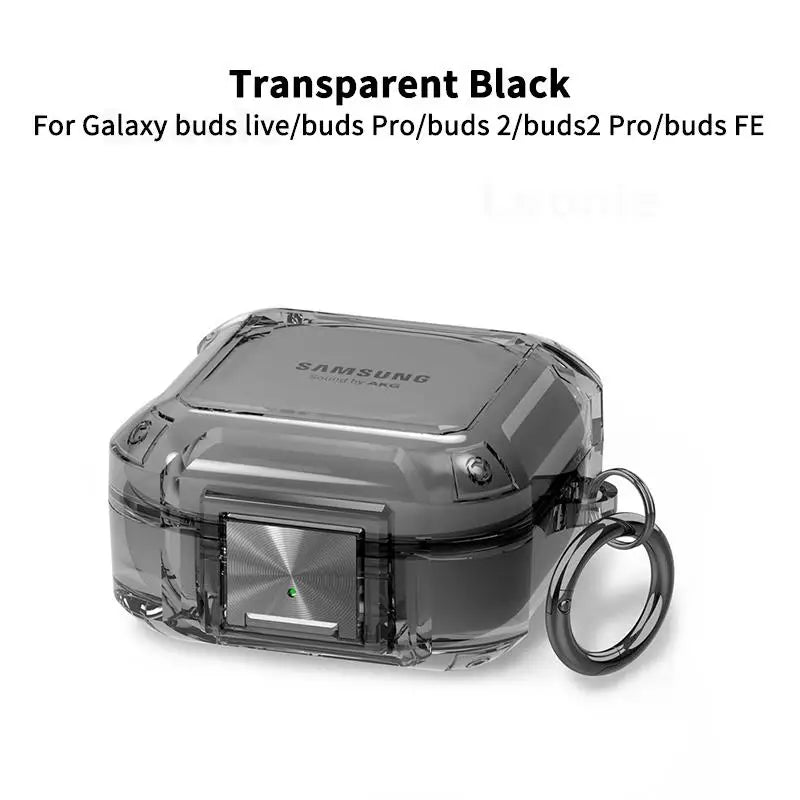 Secure Lock Case for Galaxy Buds Pro/2/Live/FE – Clear Cover with Hook