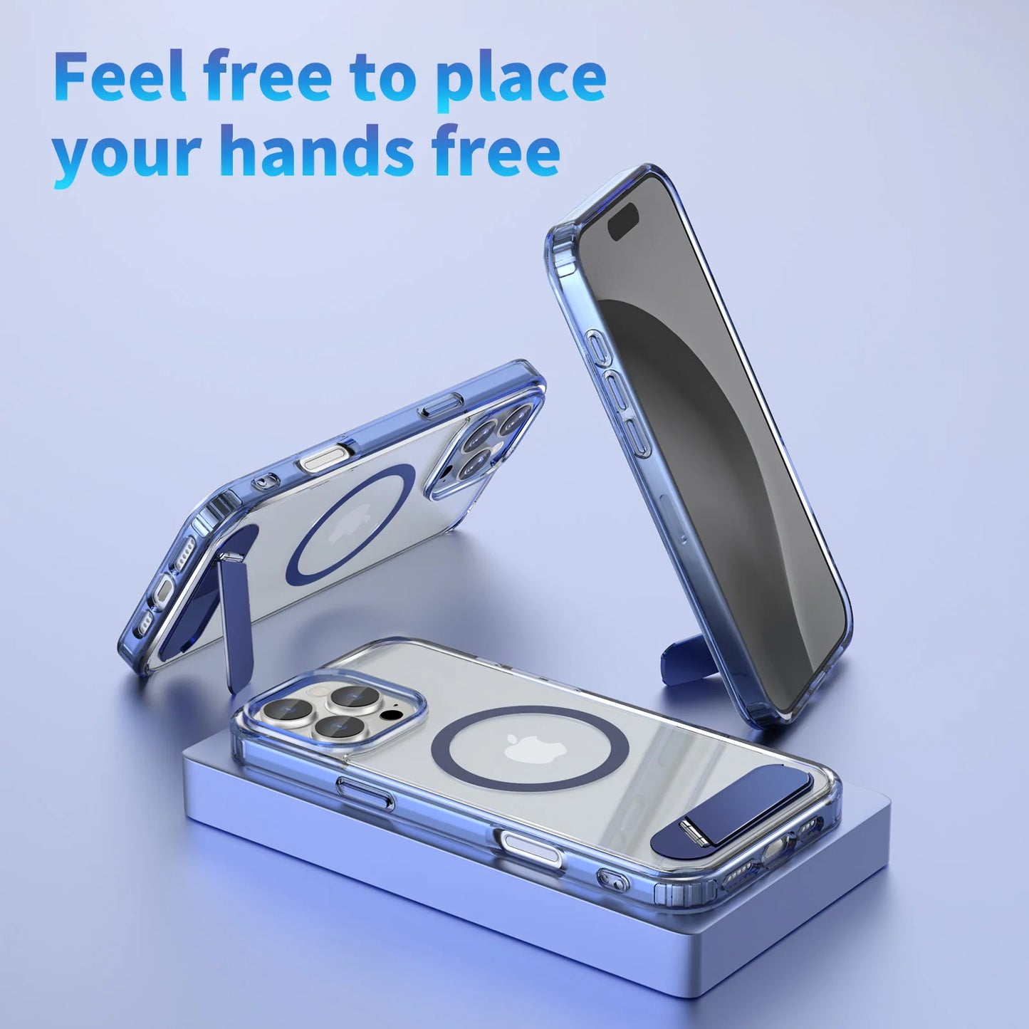 Clear Magnetic iPhone Case with Folding Metal Stand for 13–16 Pro Max