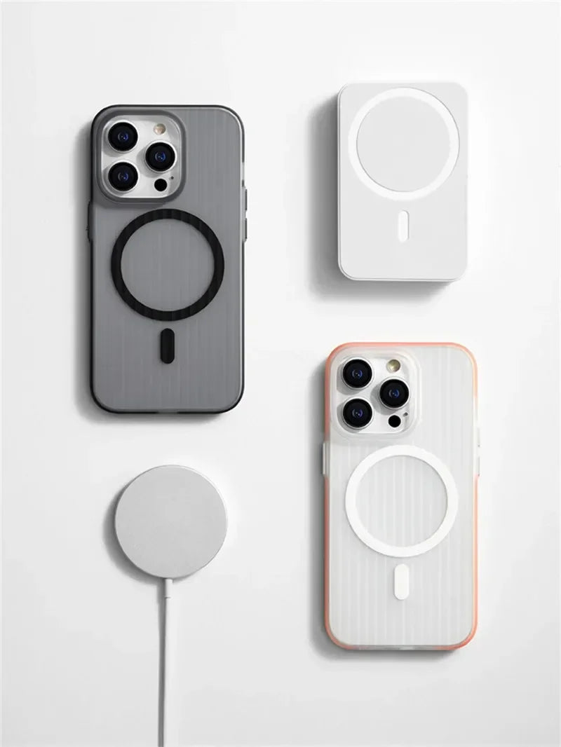 Corrugated Pattern Magsafe Magnetic Case for iPhone 16 15 14 13 12 Pro Max Plus