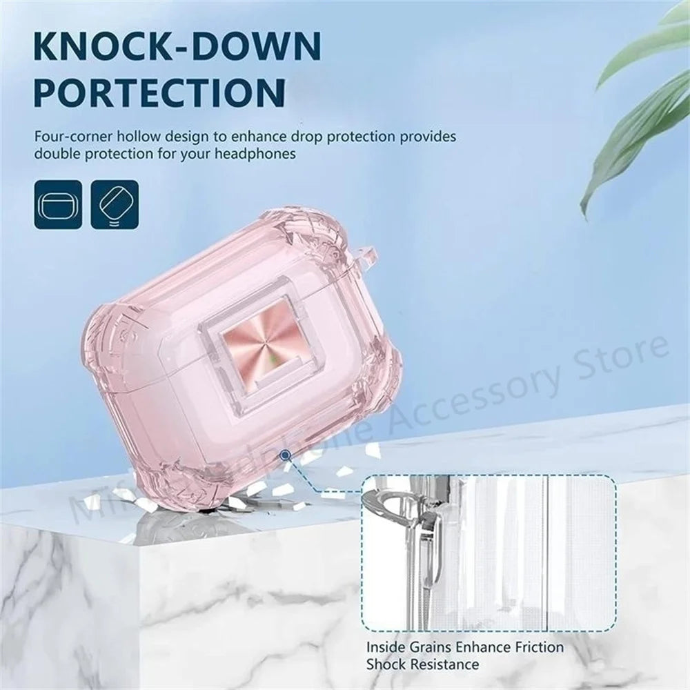 Transparent Lock Case for AirPods Pro 1 2 3 with Lanyard & Keyring