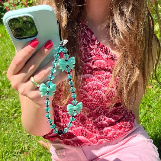 Y2K Bowknot Beaded Phone Charm Strap for Girls & Women