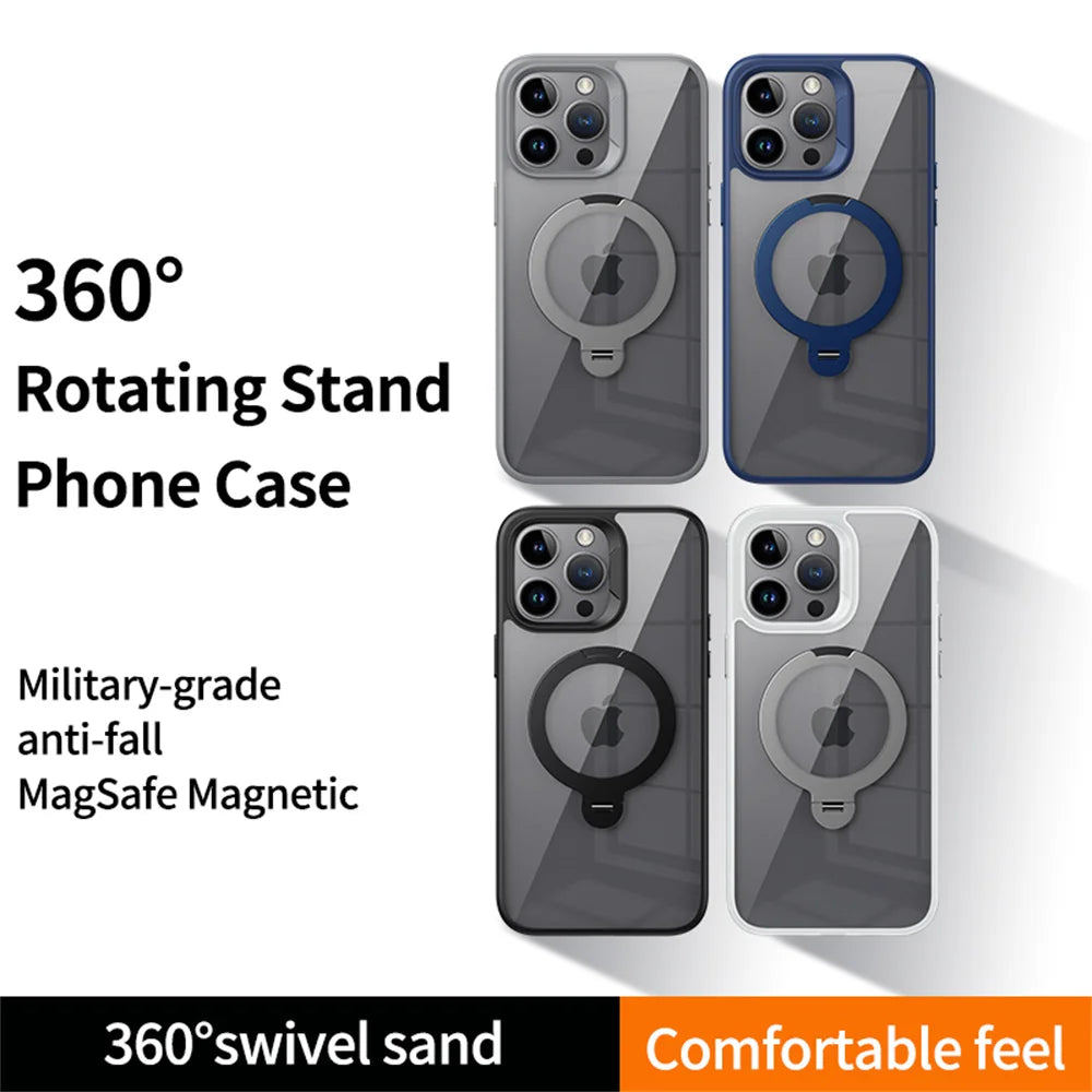 Clear Magnetic iPhone Case with Rotating Folding Stand β 12 to 16 Pro Max