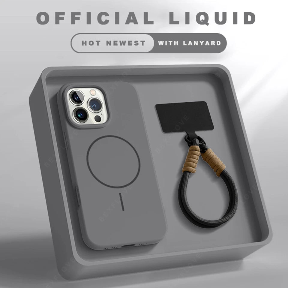 MagSafe Silicone Case with Lanyard for iPhone 11β14 Plus & Pro Max