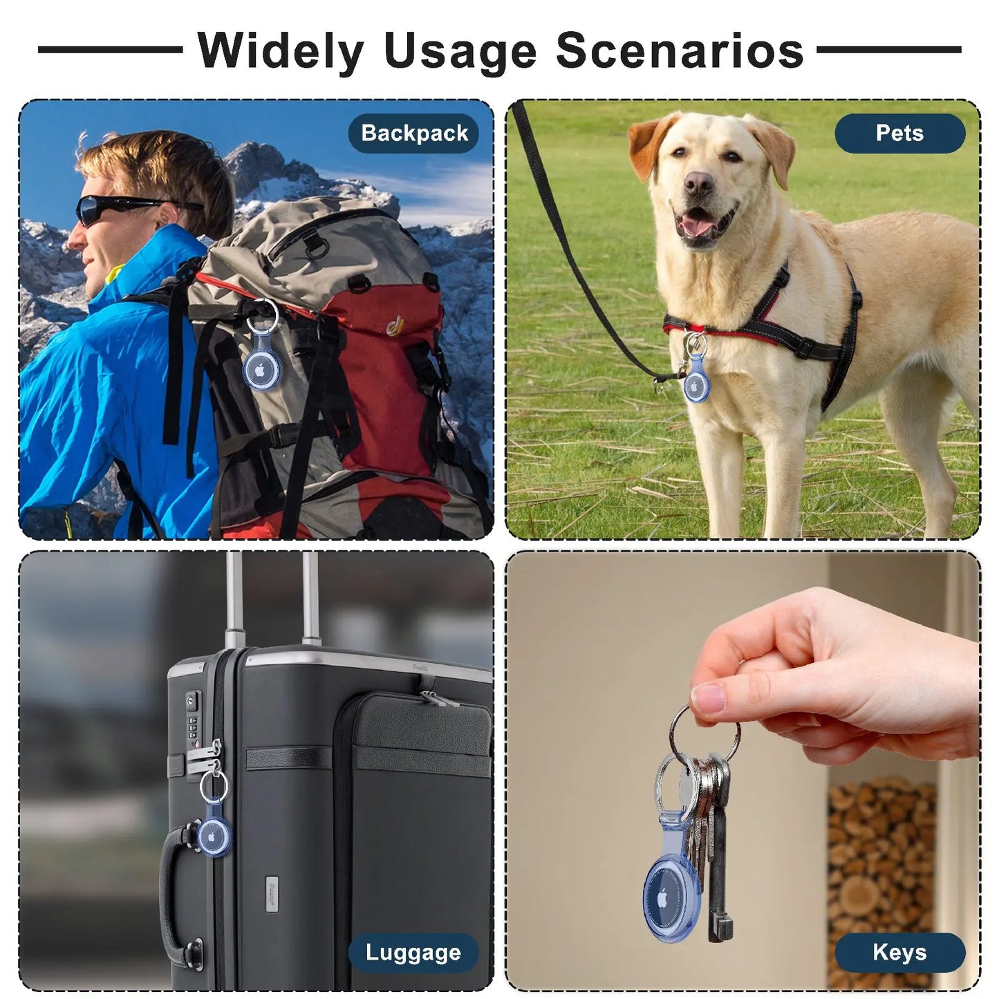 TPU Waterproof AirTag Keychain Holder Case for Pets, Keys & Bags