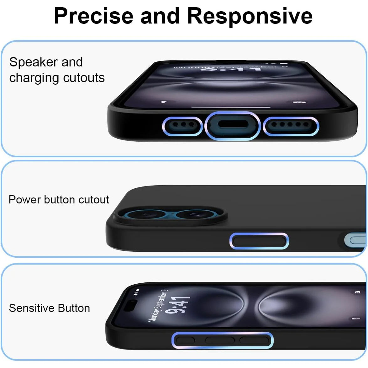 Ultra-Thin Matte Silicone Case for iPhone 16 Pro Max & 16 Plus – Black