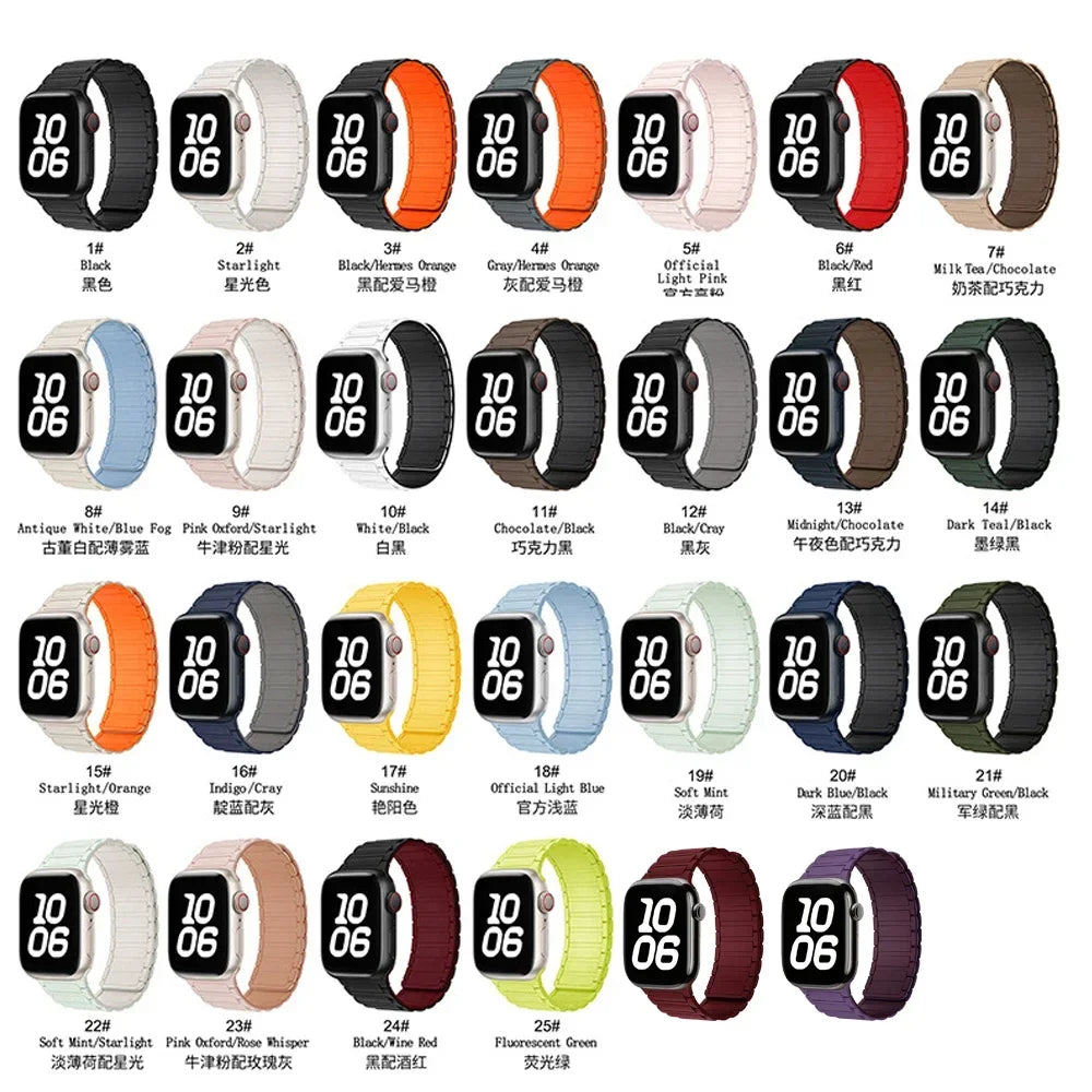 Magnetic Silicone Band for Apple Watch Ultra 2 Series 10–3 (49mm–40mm)