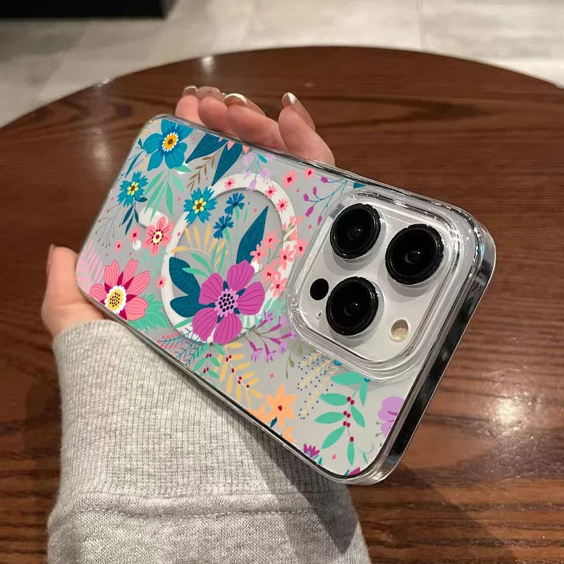 Colorful Floral MagSafe Clear Case for iPhone 11–16 Pro Max SE2/7/8 Plus