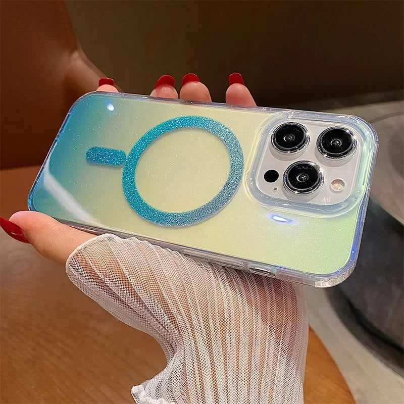Aurora Glitter MagSafe Case for iPhone 15/16 Pro Max – Gradient Acrylic