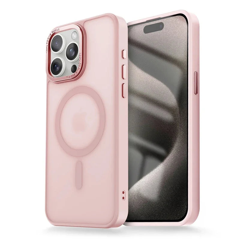 Matte Transparent MagSafe Case with Metal Lens Ring for iPhone 14 Pro Max/Plus